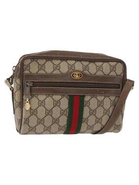Authentic GUCCI GG Supreme Web Sherry Line Bag PVC Beige Gold 32 02 004